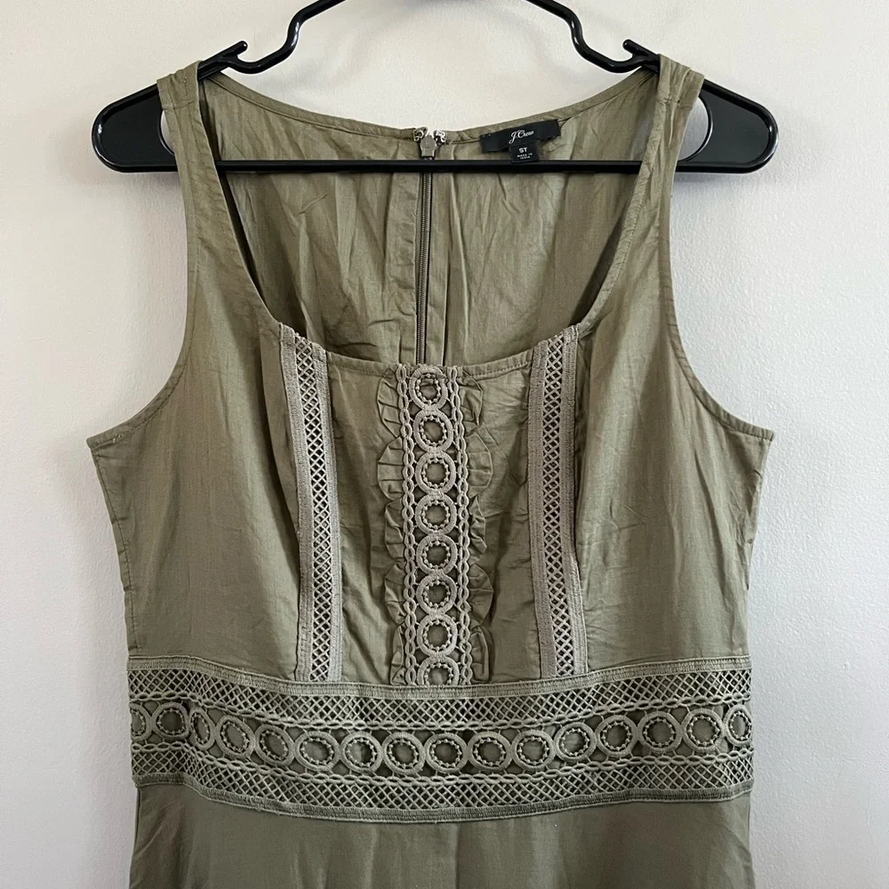J. Crew Olive Green Midi Dress with Lace Trim